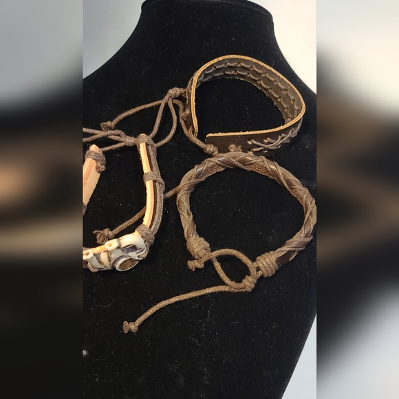 3 leather adjustable bracelets up to 7" ish - Picture 2 of 4